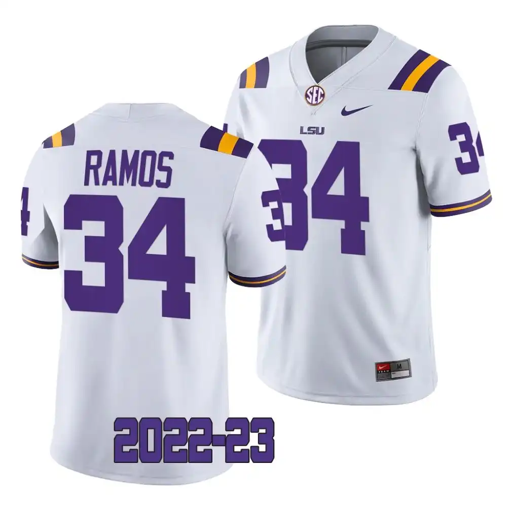 Men's LSU Tigers Damian Ramos #34 White 2022-23 Game NCAA Football Jersey